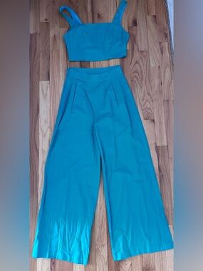 SHEIN Teal High-Waist Wide-Leg Pants Set